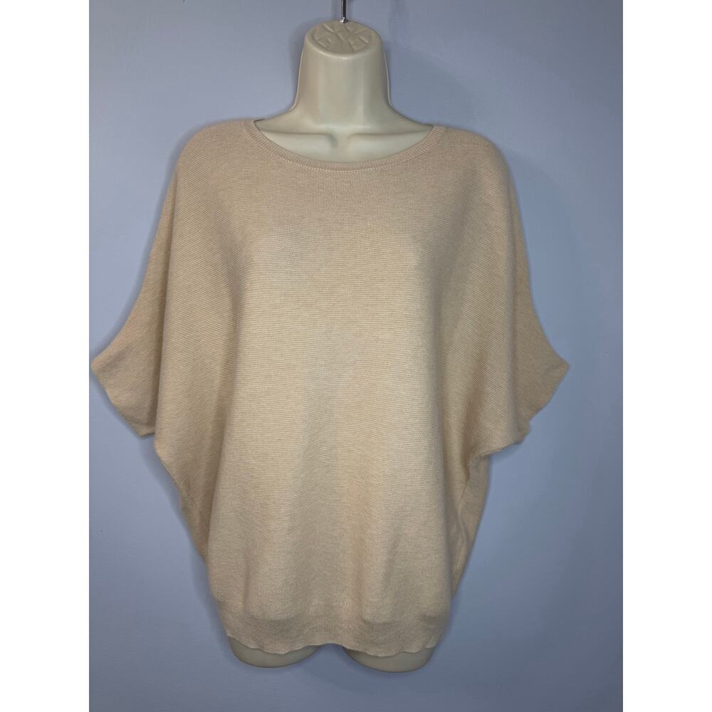 QUINCE Lightweight Cotton Cashmere Link-Stitch Dolman Sweater Heather Oatmeal M - Picture 2 of 11